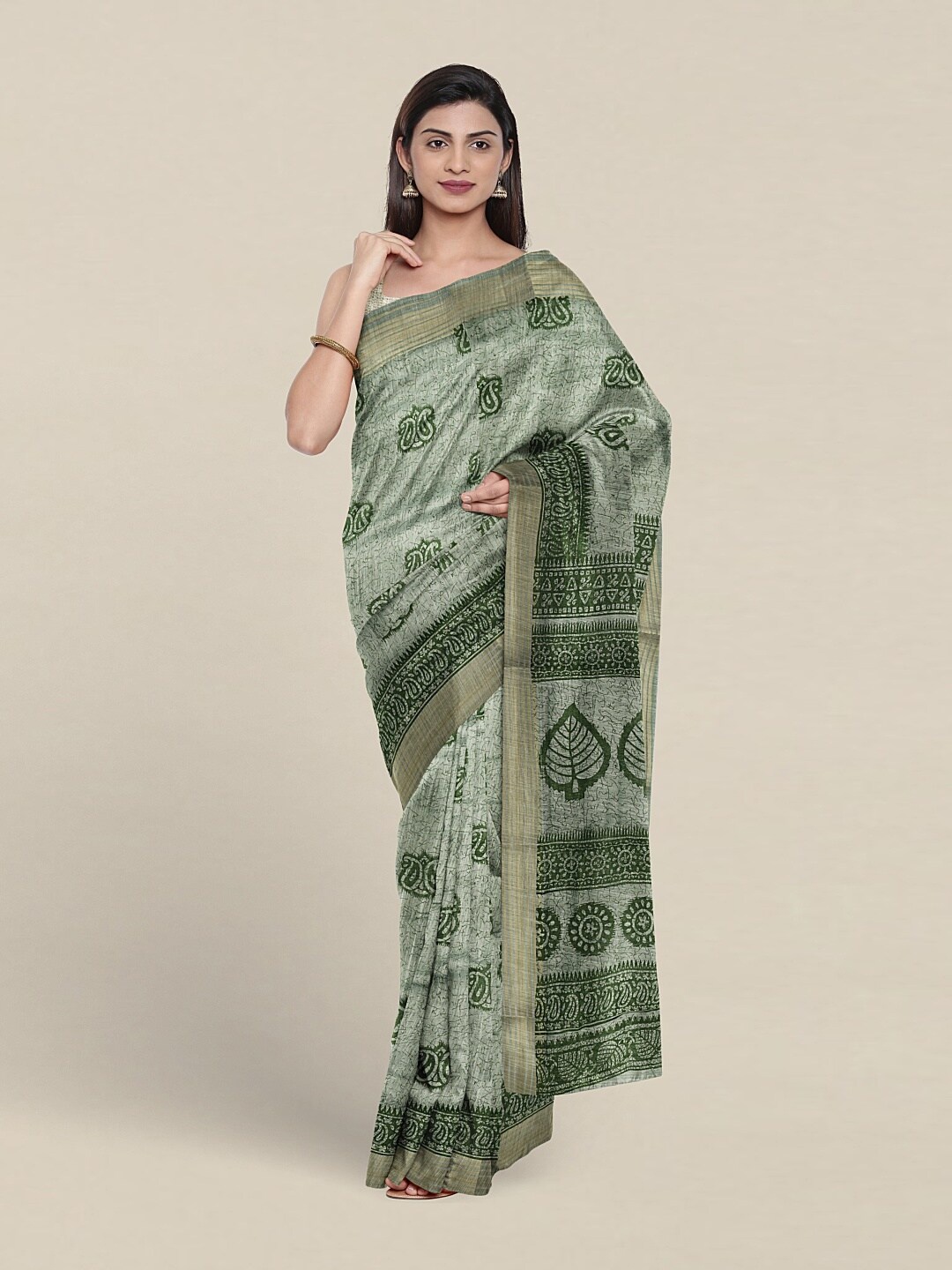 

Pothys Paisley Printed Pure Cotton Saree, Green