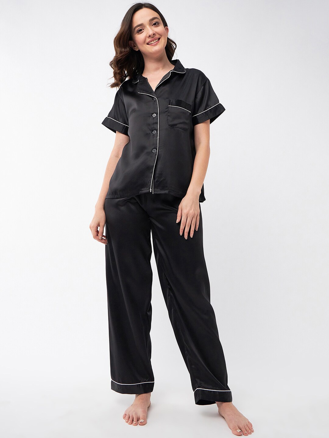

MAGRE Black Satin Night Suit