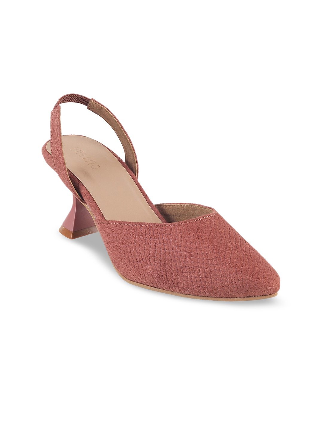 

Metro Pointed Toe Textured Block Slingback Mules With Backstrap, Rose