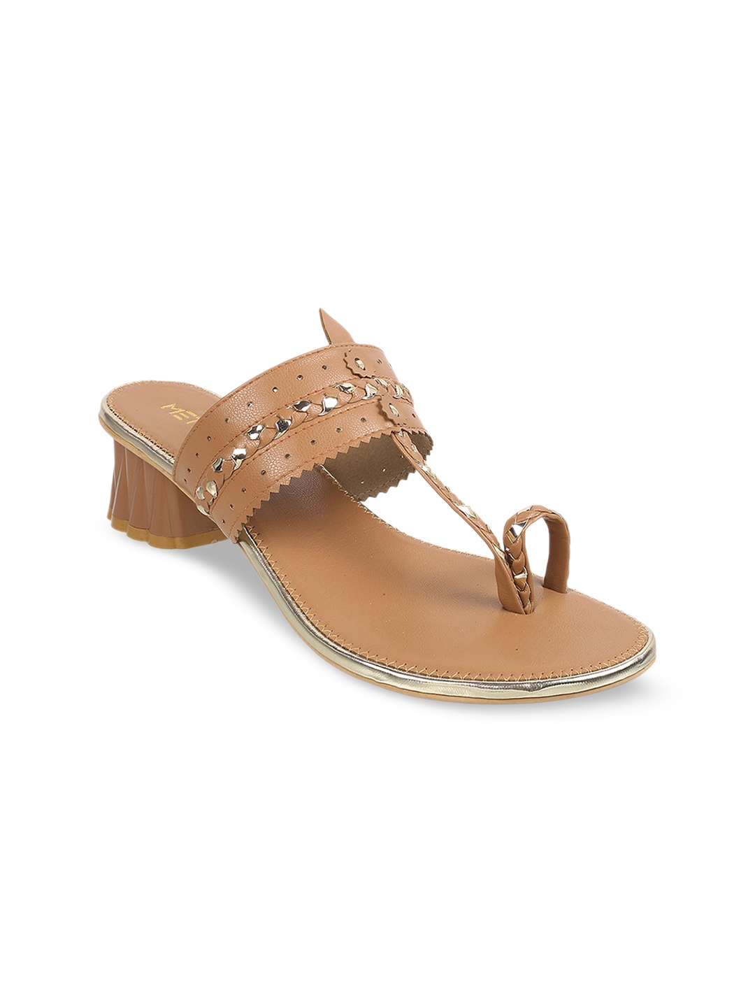 

Metro Textured Ethnic One Toe Block Heels, Tan
