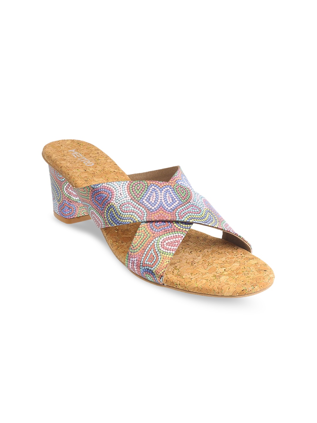 

Metro Printed Open Toe Block Heels, Gold