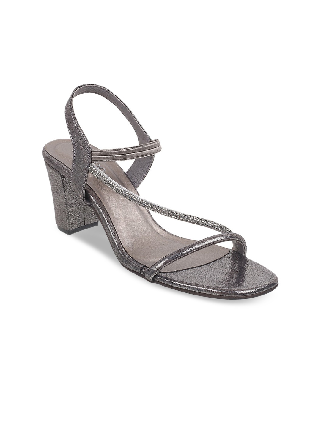 

Metro Embellished Open Toe Block Heels With Backstrap, Grey