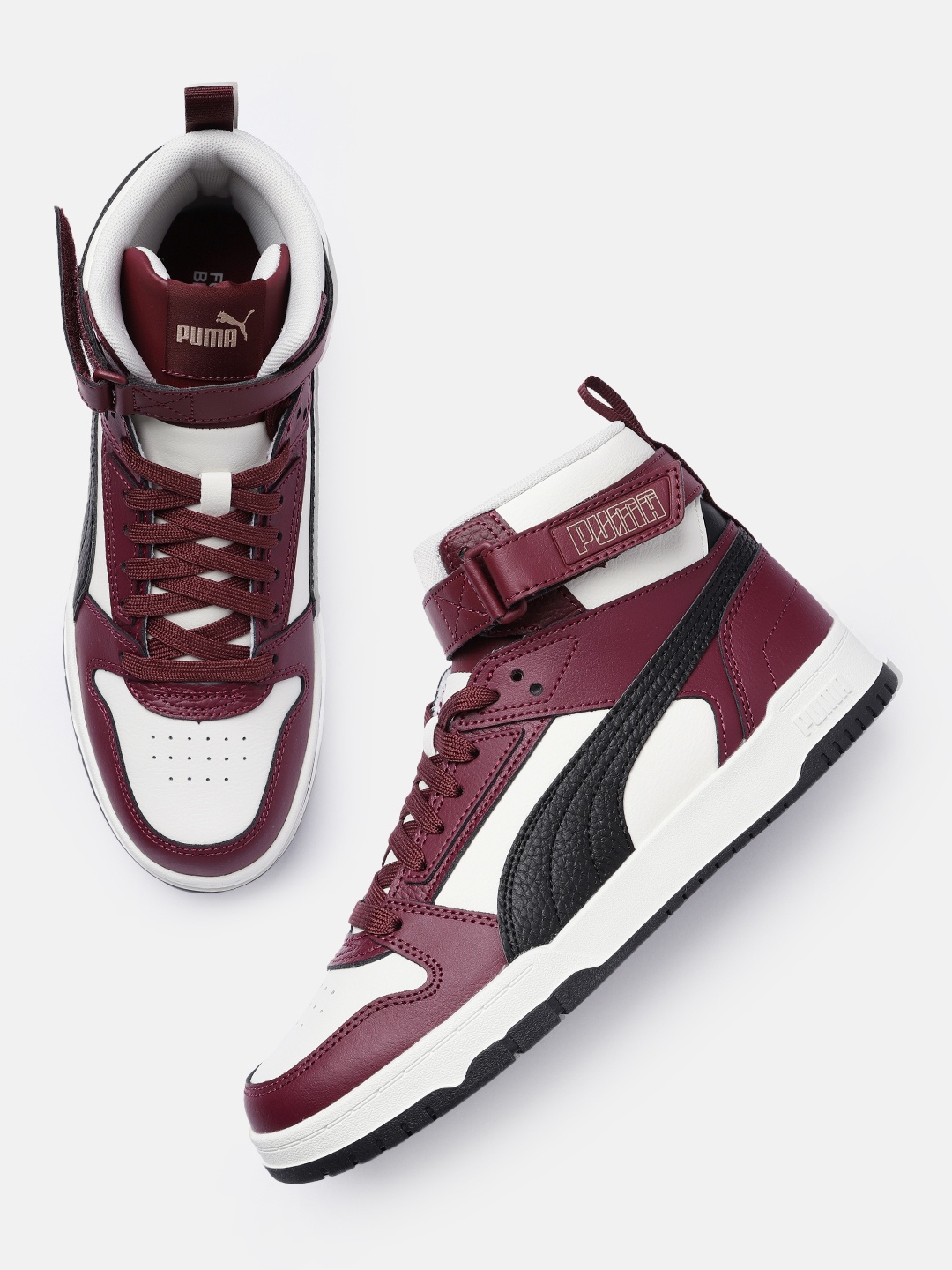 

Puma Unisex Colourblocked & Perforations RBD Game Leather Mid-Top Sneakers, Burgundy