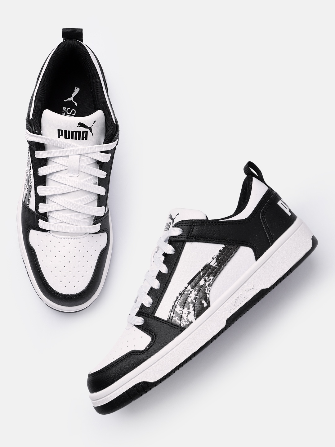 

Puma Unisex Colourblocked & Perforations Rebound LayUp Lo Camo Sneakers, White