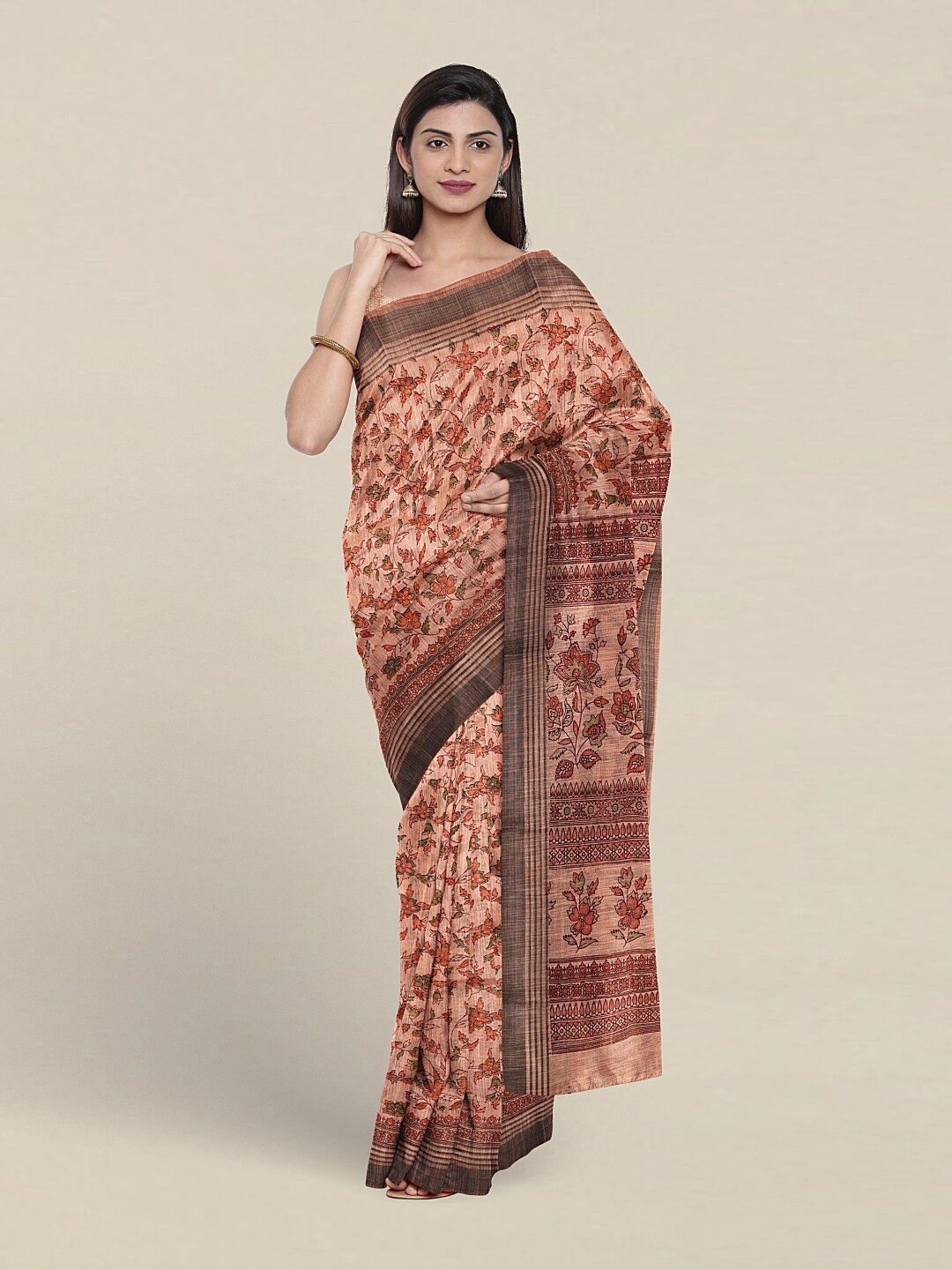

Pothys Floral Printed Pure Cotton Saree, Peach