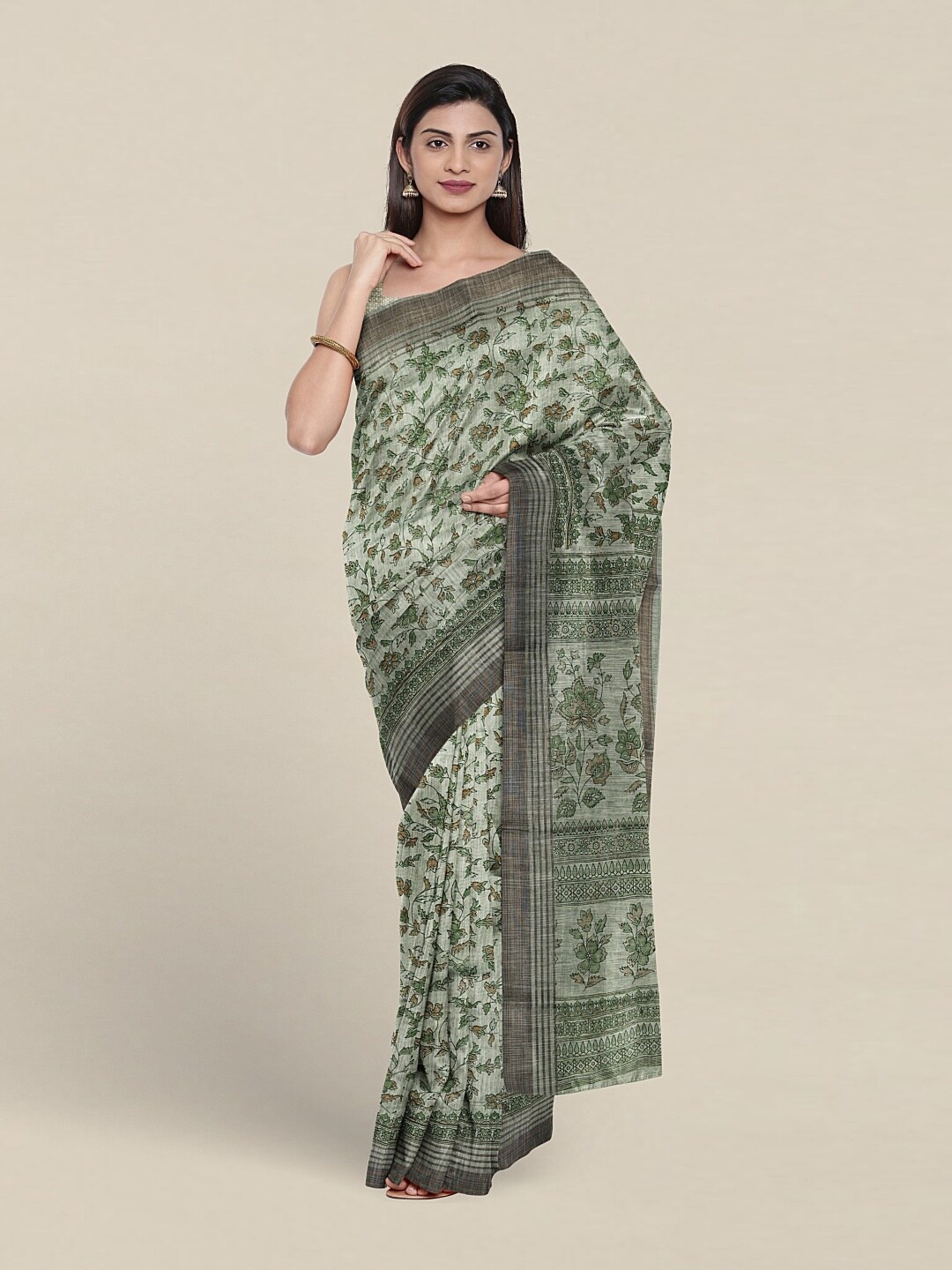 

Pothys Floral Printed Pure Cotton Saree, Green