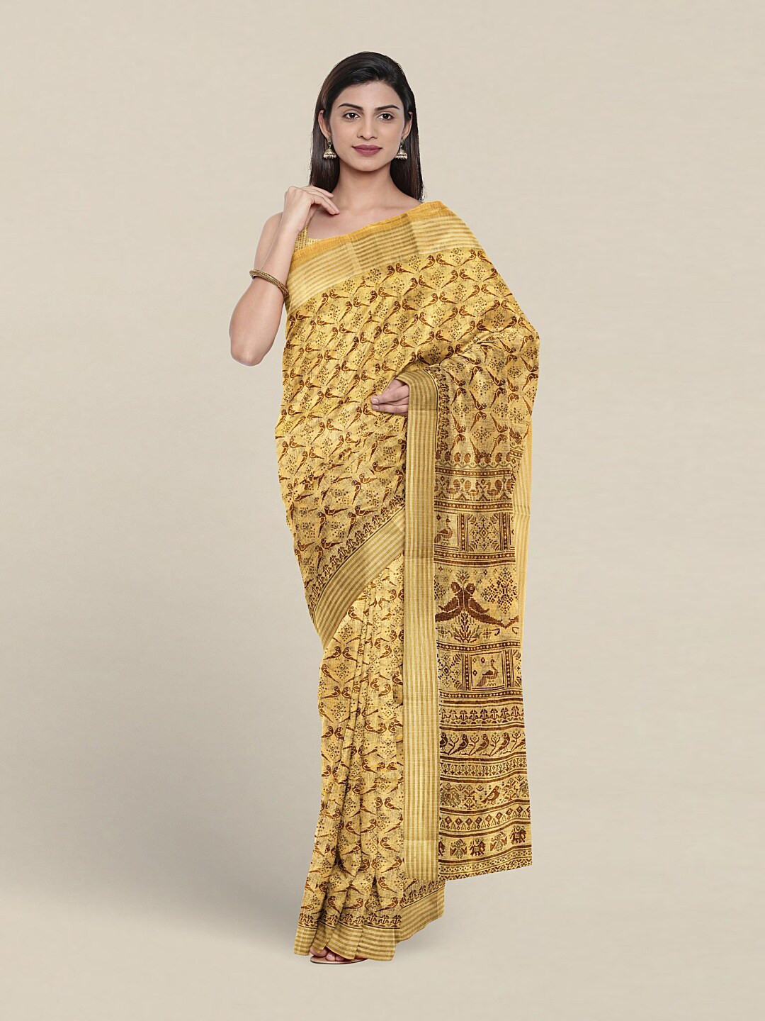 

Pothys Ethnic Motifs Printed Pure Cotton Saree, Yellow