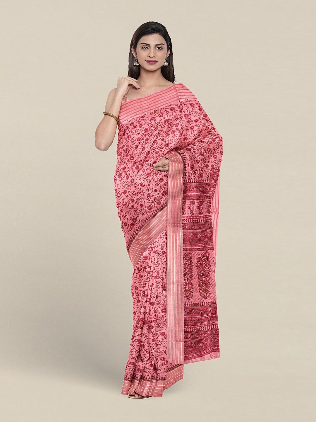 

Pothys Floral Printed Pure Cotton Saree, Pink