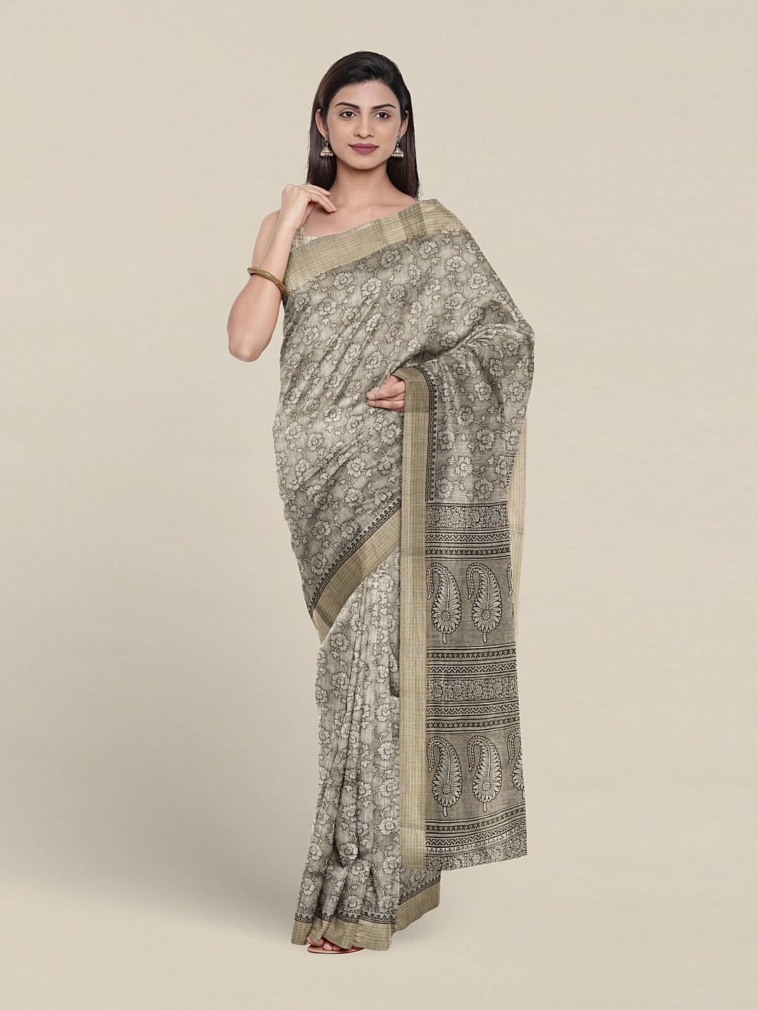 

Pothys Floral Pure Cotton Saree, Grey