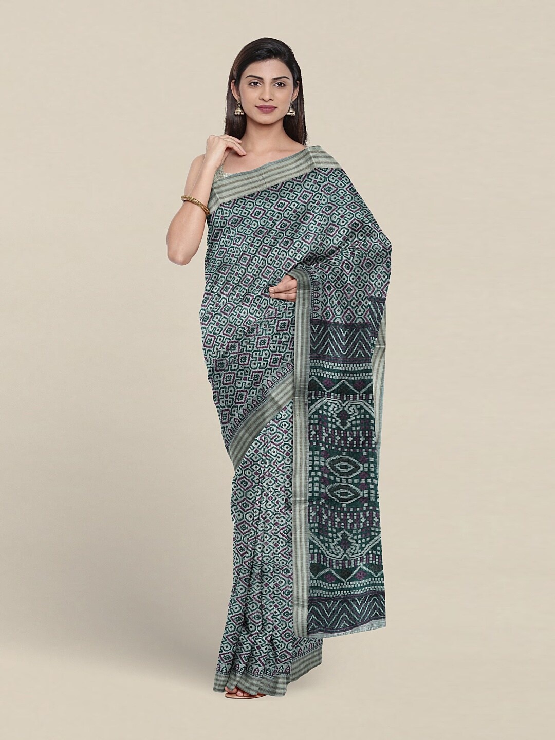 

Pothys Ethnic Motifs Printed Pure Cotton Saree, Teal