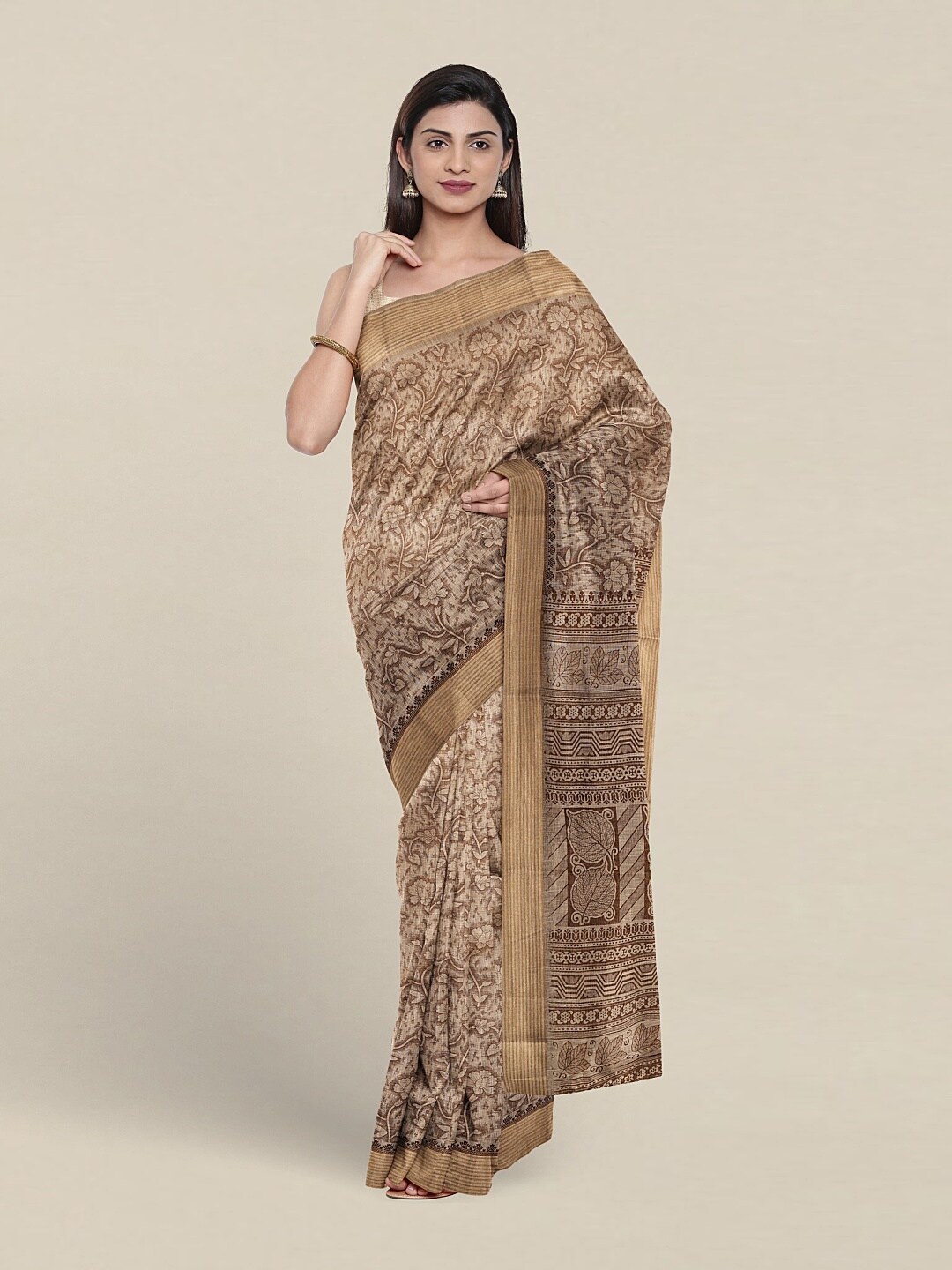 

Pothys Floral Printed Pure Cotton Saree, Brown