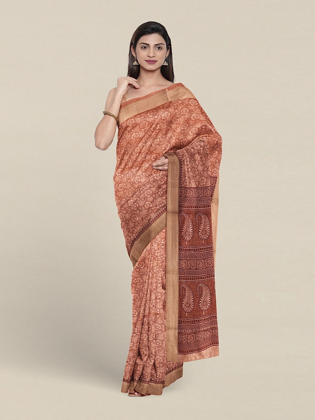 

Pothys Floral Pure Cotton Saree, Rust