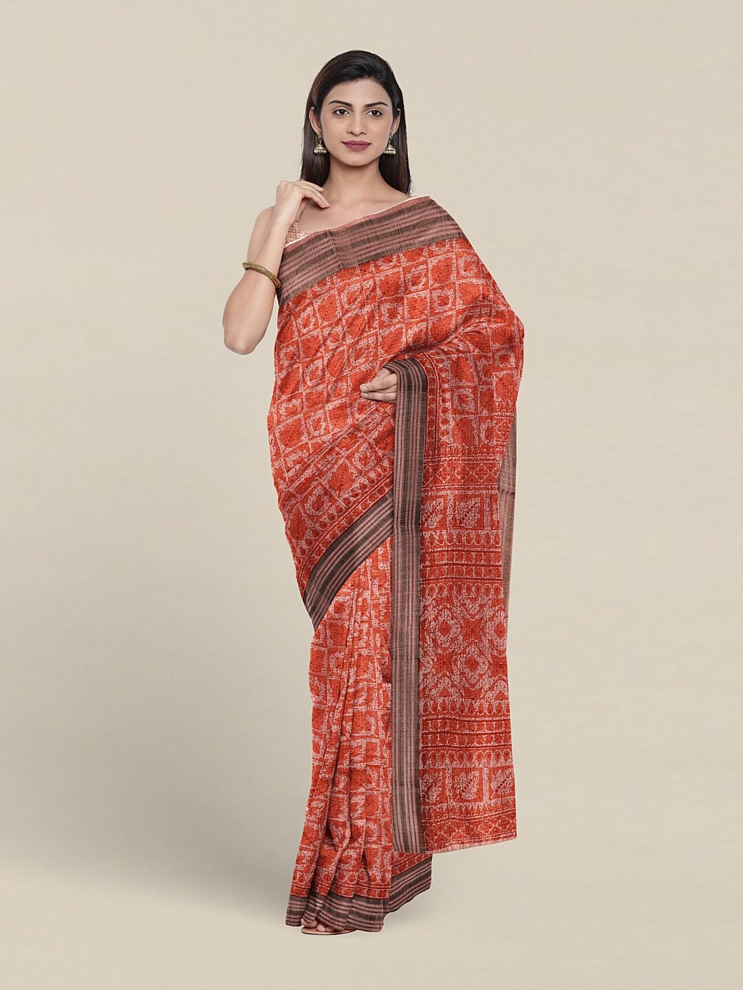 

Pothys Floral Printed Pure Cotton Saree, Orange