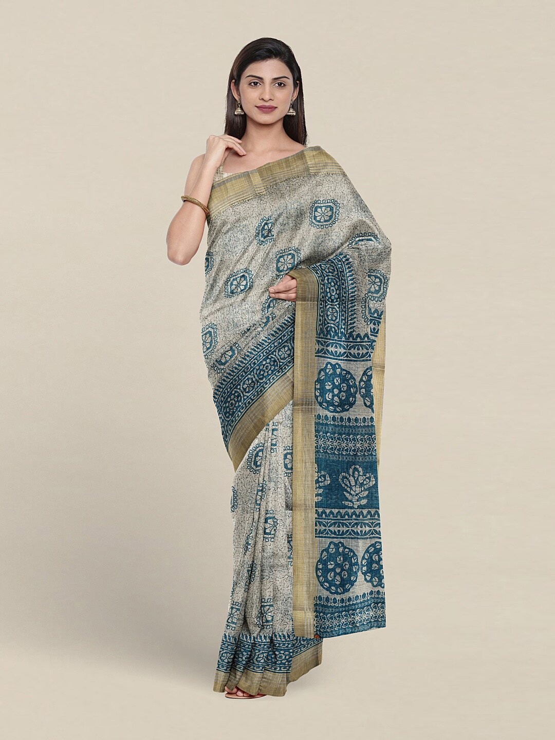 

Pothys Ethnic Motifs Printed Pure Cotton Saree, Grey