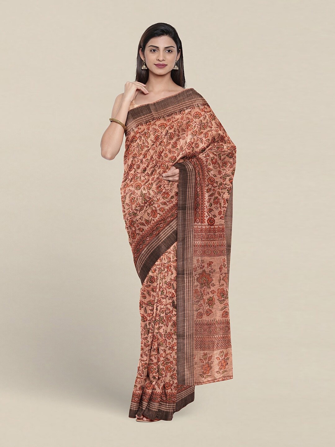 

Pothys Floral Printed Pure Cotton Saree, Peach