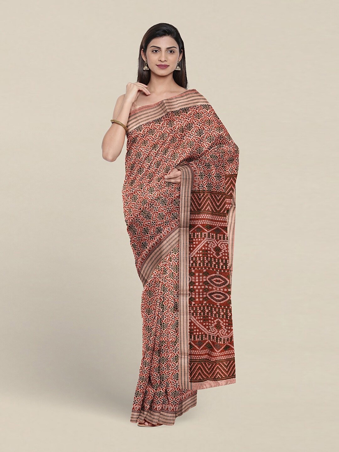 

Pothys Ethnic Motifs Printed Pure Cotton Saree, Rust