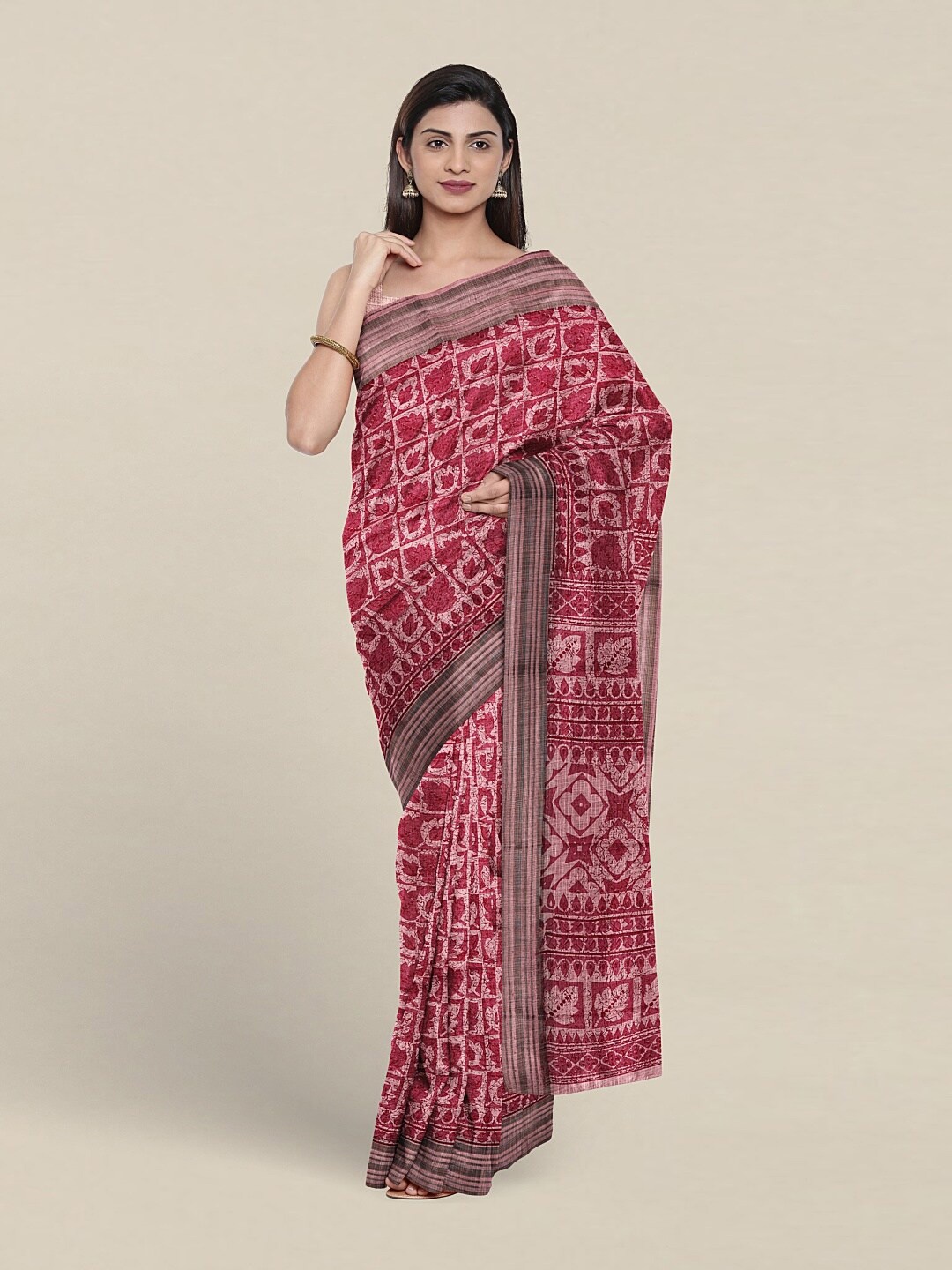 

Pothys Ethnic Motif Printed Pure Cotton Saree With Blouse Piece, Pink