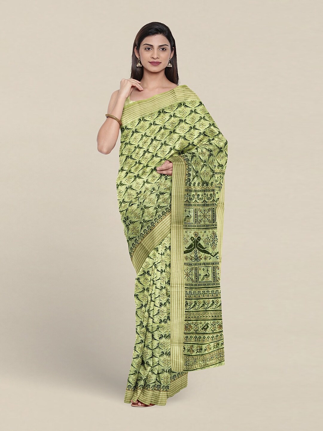 

Pothys Ethnic Motifs Printed Pure Cotton Saree, Green