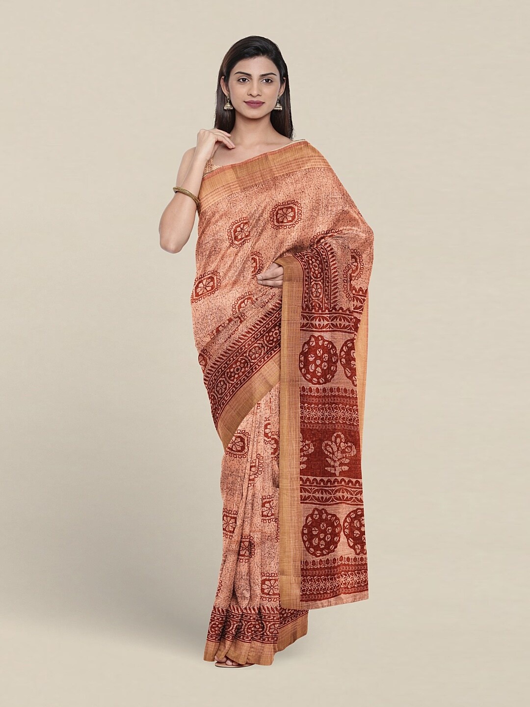 

Pothys Ethnic Motifs Printed Pure Cotton Saree, Peach