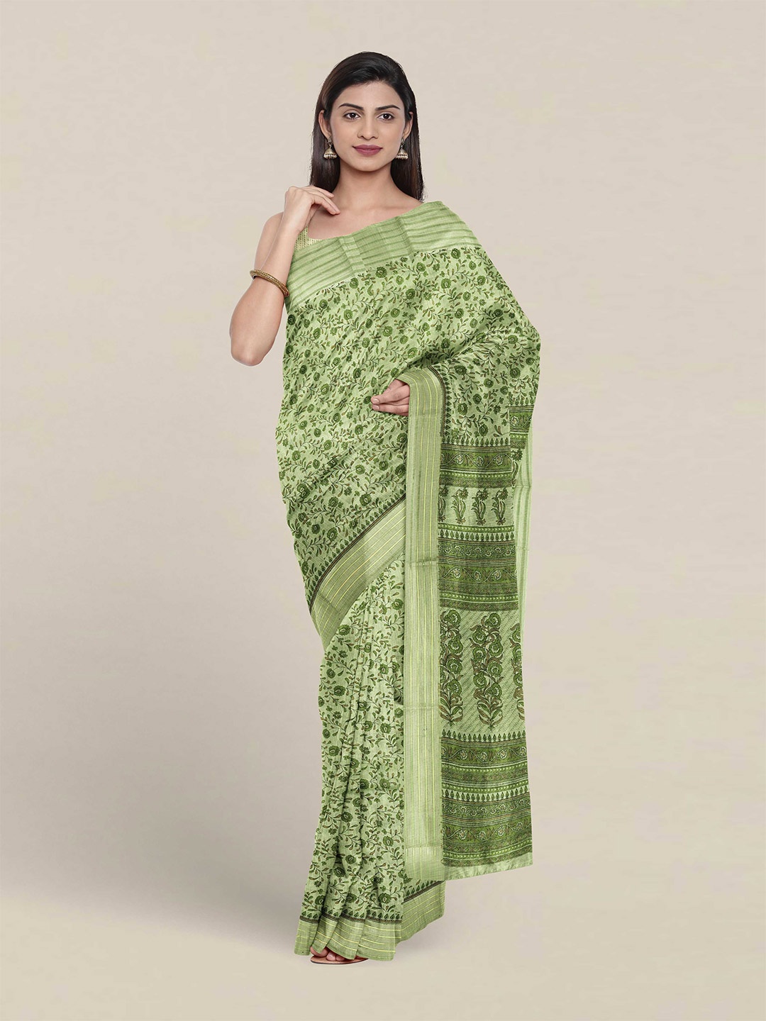 

Pothys Floral Printed Pure Cotton Saree, Green