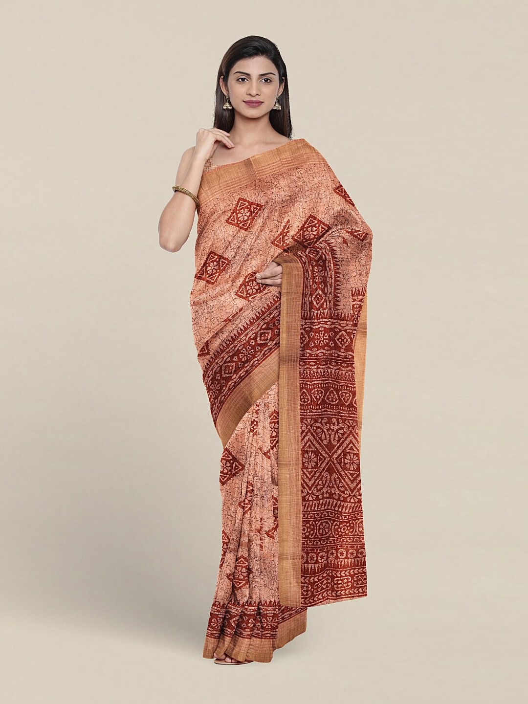 

Pothys Ethnic Motifs Printed Pure Cotton Saree, Rust