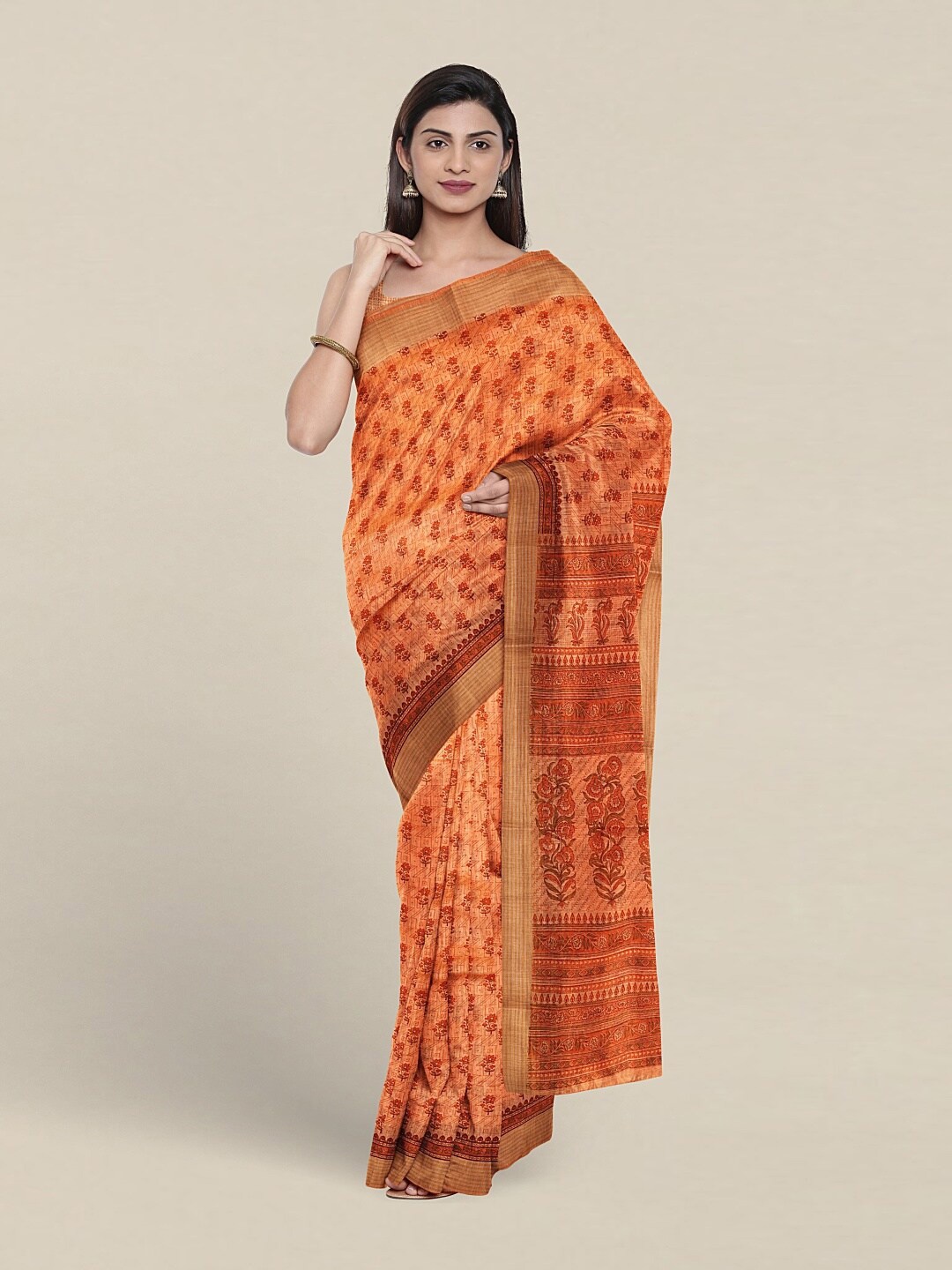 

Pothys Ethnic Motifs Printed Pure Cotton Saree, Orange