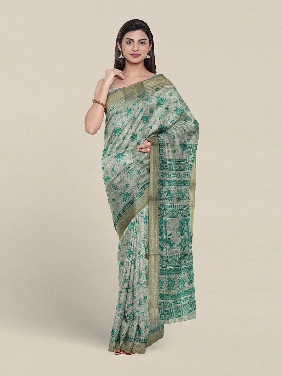 

Pothys Floral Pure Cotton Saree, Green
