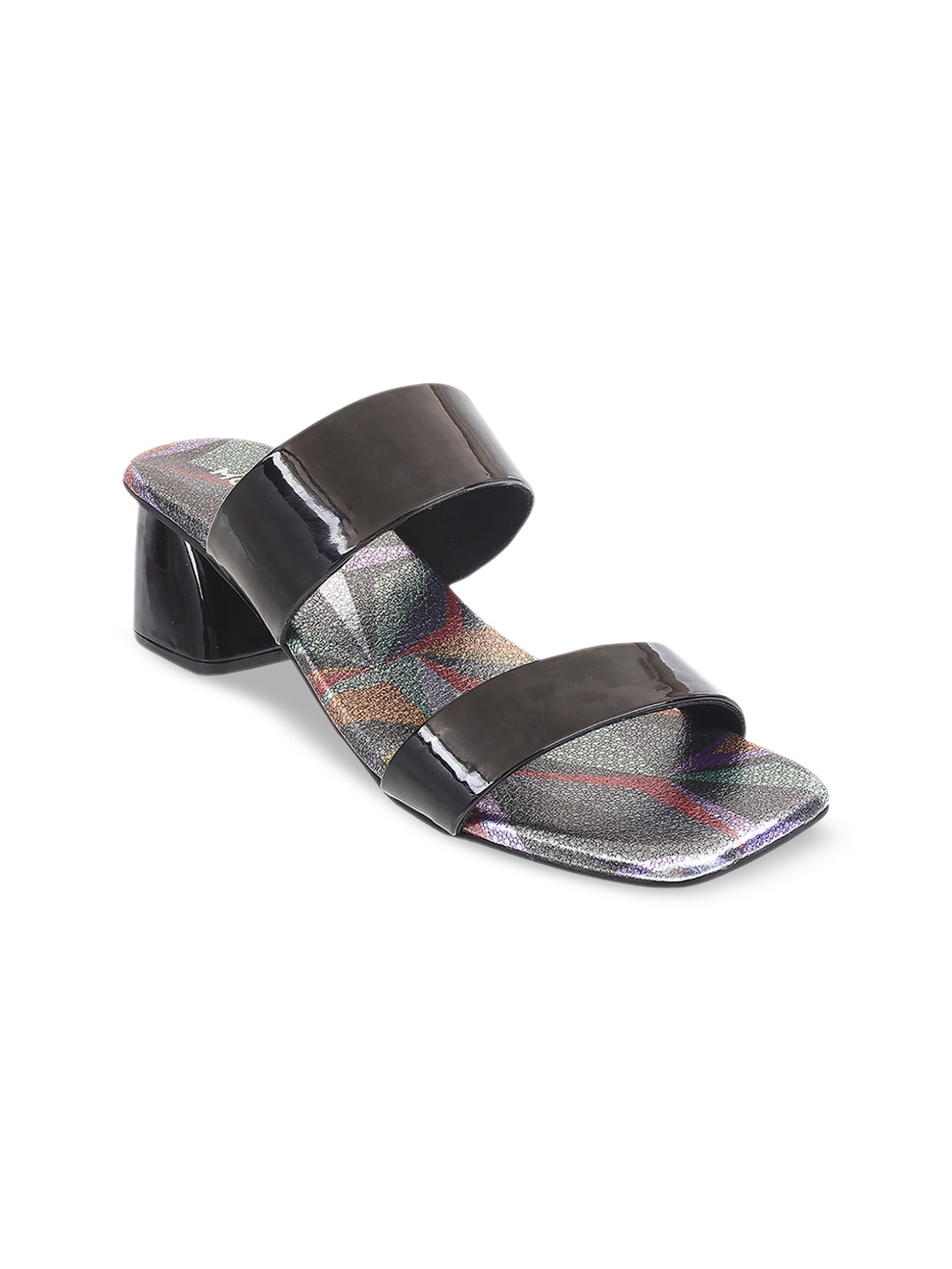 

Mochi Double Strap Open Toe Block Heels, Black