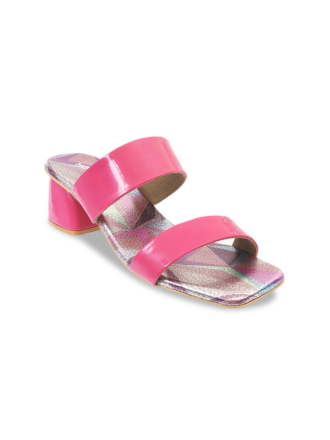 

Mochi Double Strap Open Toe Block Heels, Pink