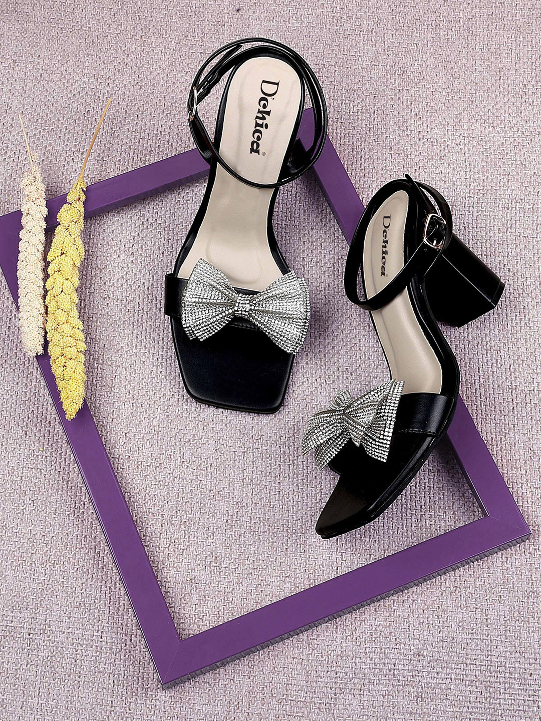 

DChica Bow Embellished Block Heels, Black