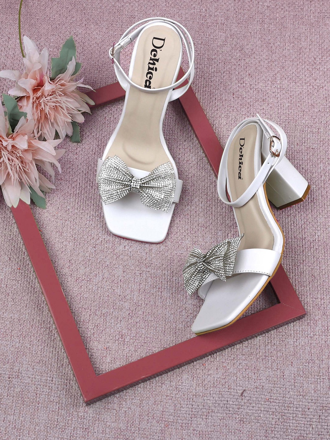 

DChica Bow Embellished Block Heels, White
