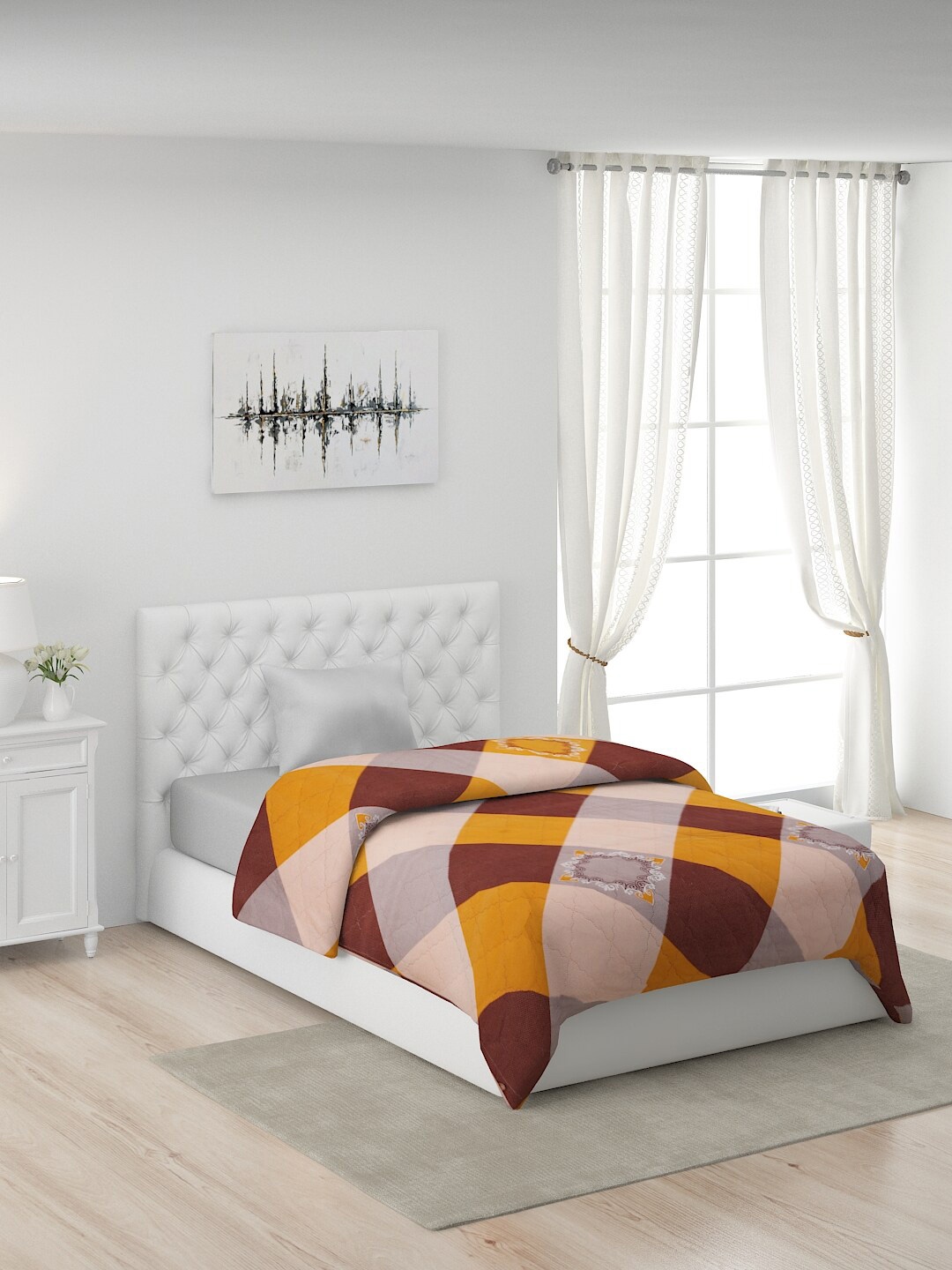 

Nivasam Maroon & Orange AC Room 120 GSM Single Bed Comforter