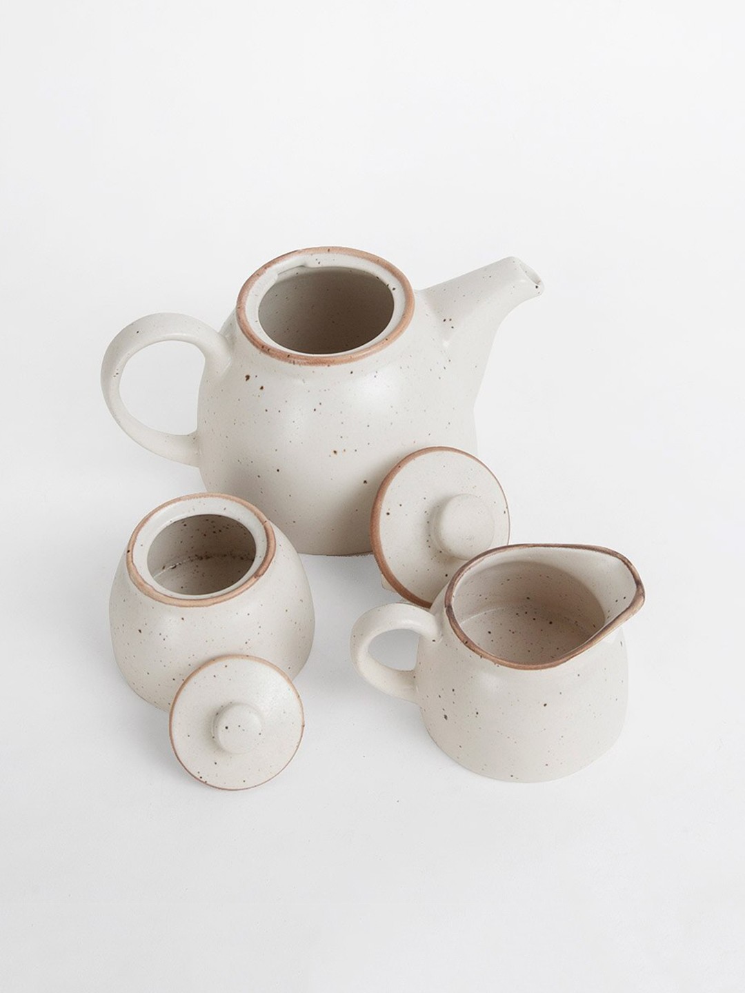 

Fabindia Kadir White & Brown 3 Pieces Ceramic Glazed Beverage Set