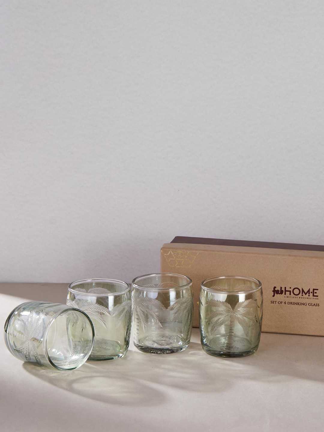 

Fabindia Gulab Khus Transparent 4-Pieces Etched Water & Juice Glass 250 ml each