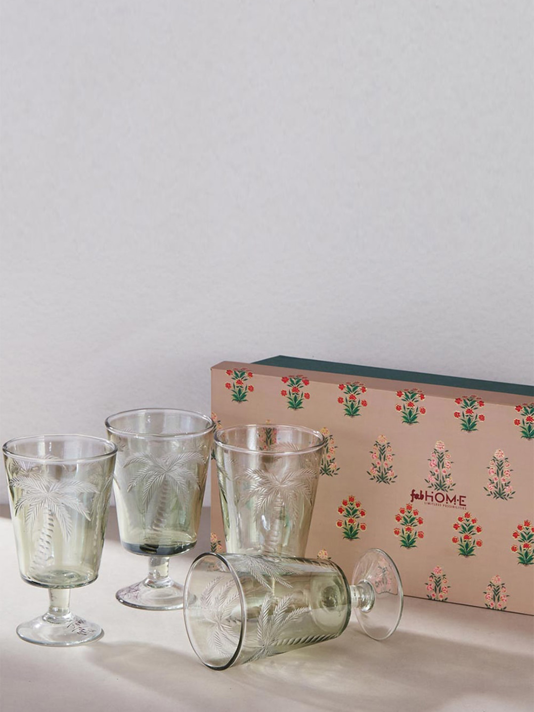 

Fabindia Gulab Khus Transparent 4-Pieces Glass Etched Goblet Glass - 225 ml