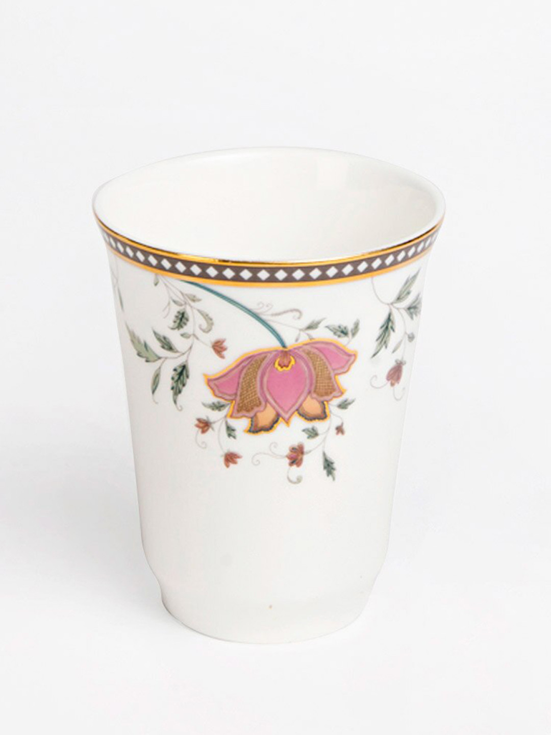 

Fabindia White & Pink Floral Bone China Decaled Glass - 250 ml