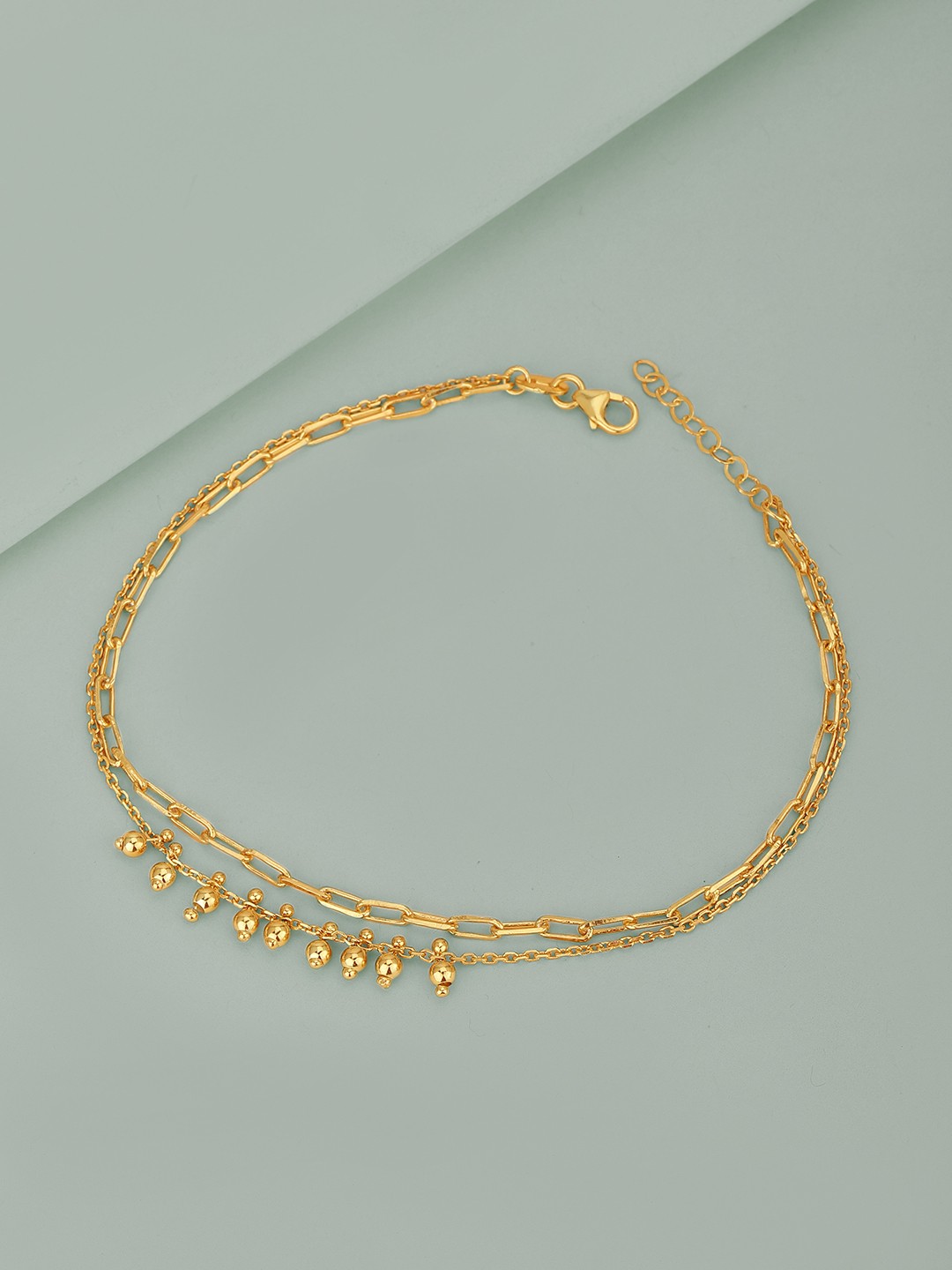 

Carlton London 18Kt Gold Plated Double Layer Anklet with dangling Beads