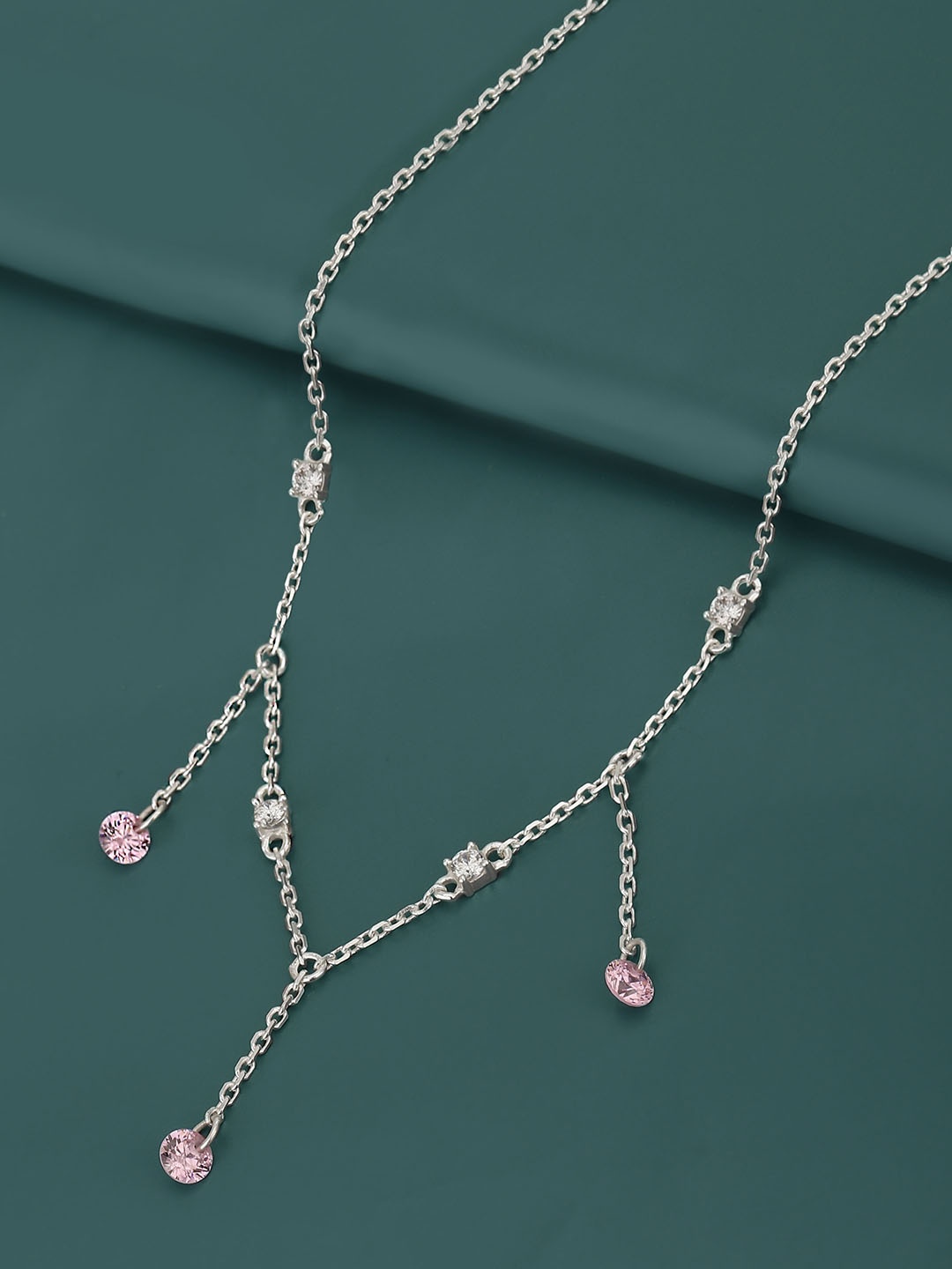 

Carlton London Silver Toned Rhodium Plated Classic Necklace with dangling Solitaire