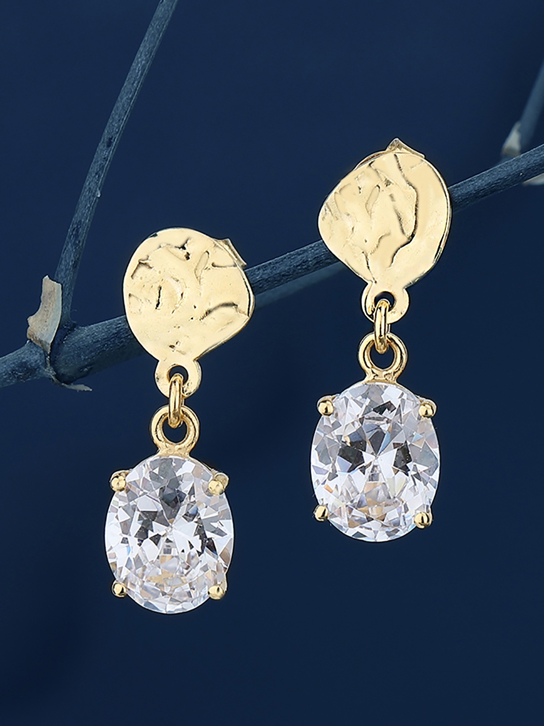

Carlton London 18Kt Gold Plated Drop Earrings with Dangling Solitaire