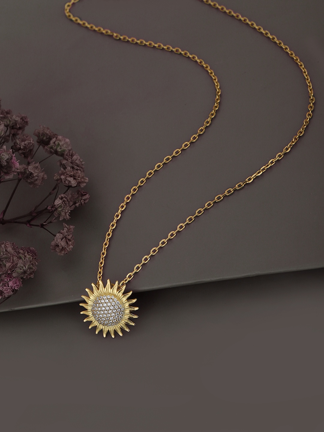 

Carlton London 18Kt Gold Plated Sunburst Pendant with Chain