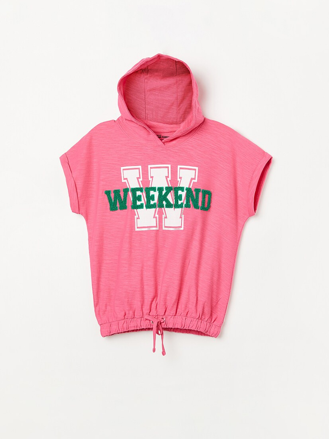 

Fame Forever by Lifestyle Girls Typography Printed Hooded Cotton T-Shirt, Pink