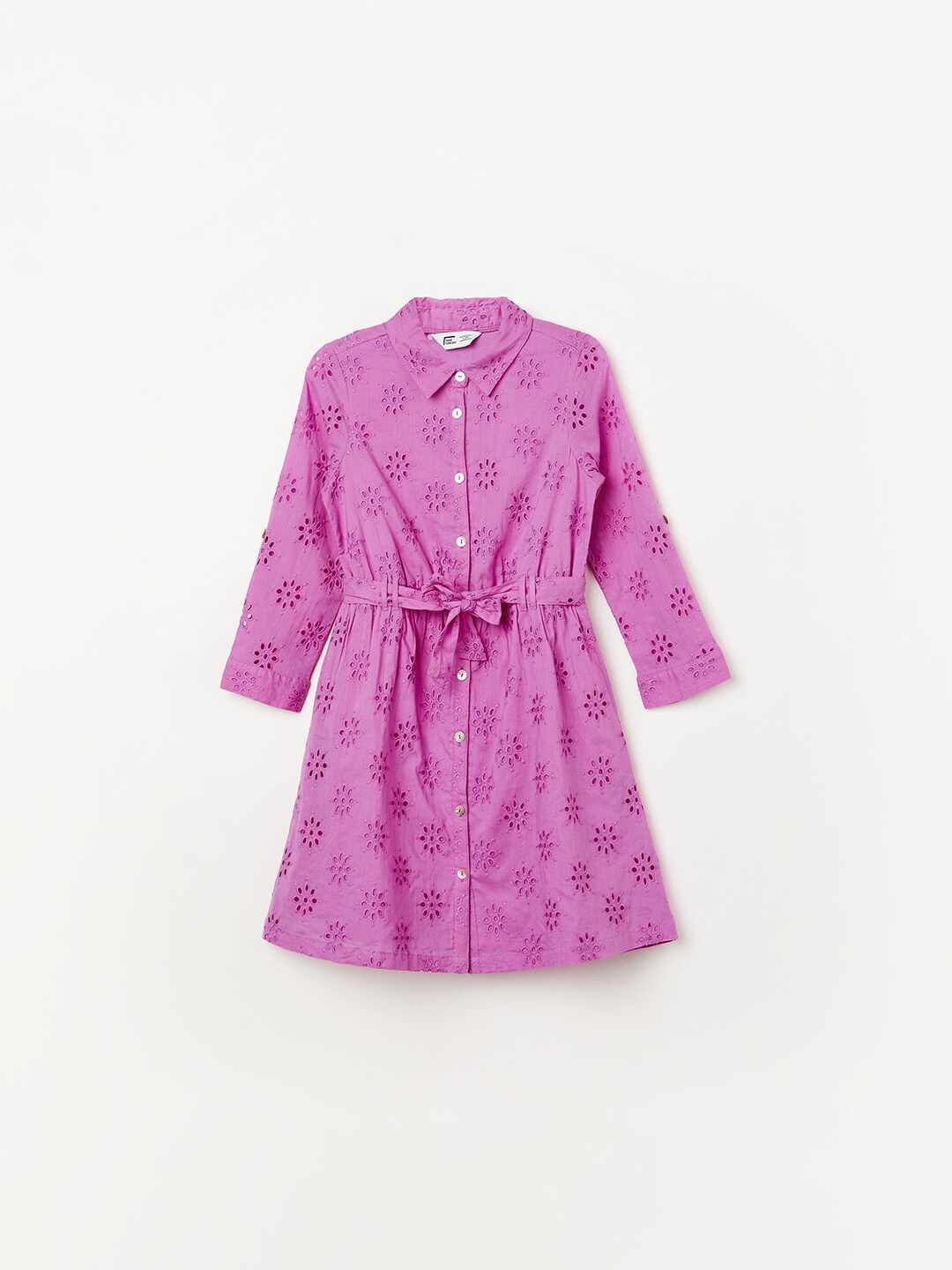 

Fame Forever by Lifestyle Girls Floral Self Design Pure Cotton Shirt Dress, Lavender