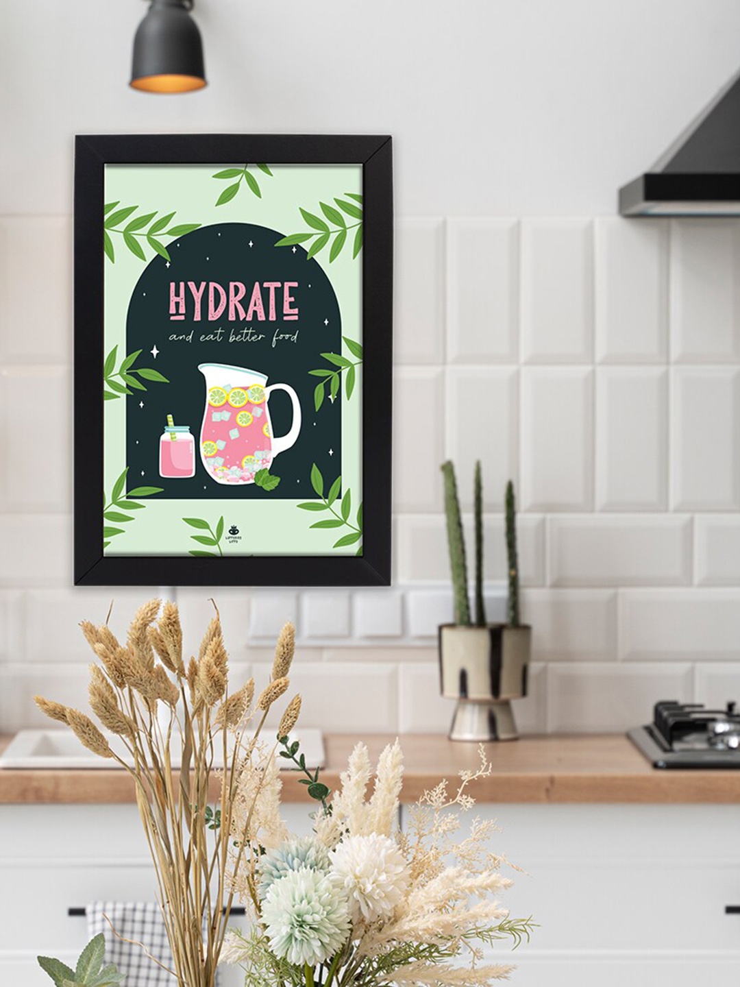 

Happening Hippo Green & Blue Hydrate & Eat Better Food Painting Framed Wall Art