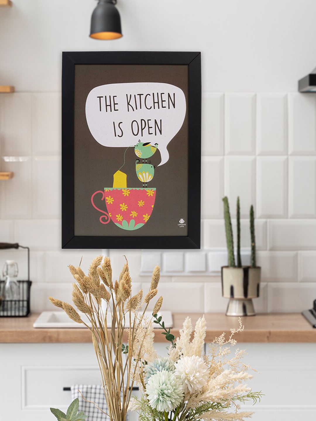 

Happening Hippo Brown & Off White The Kitchen Is Open Painting Framed Wall Art