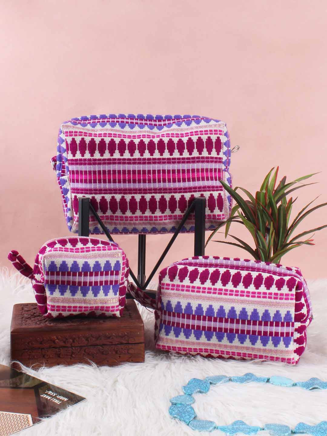 

STITCHNEST Set Of 3 Printed Acrylic Travel Pouch, Purple