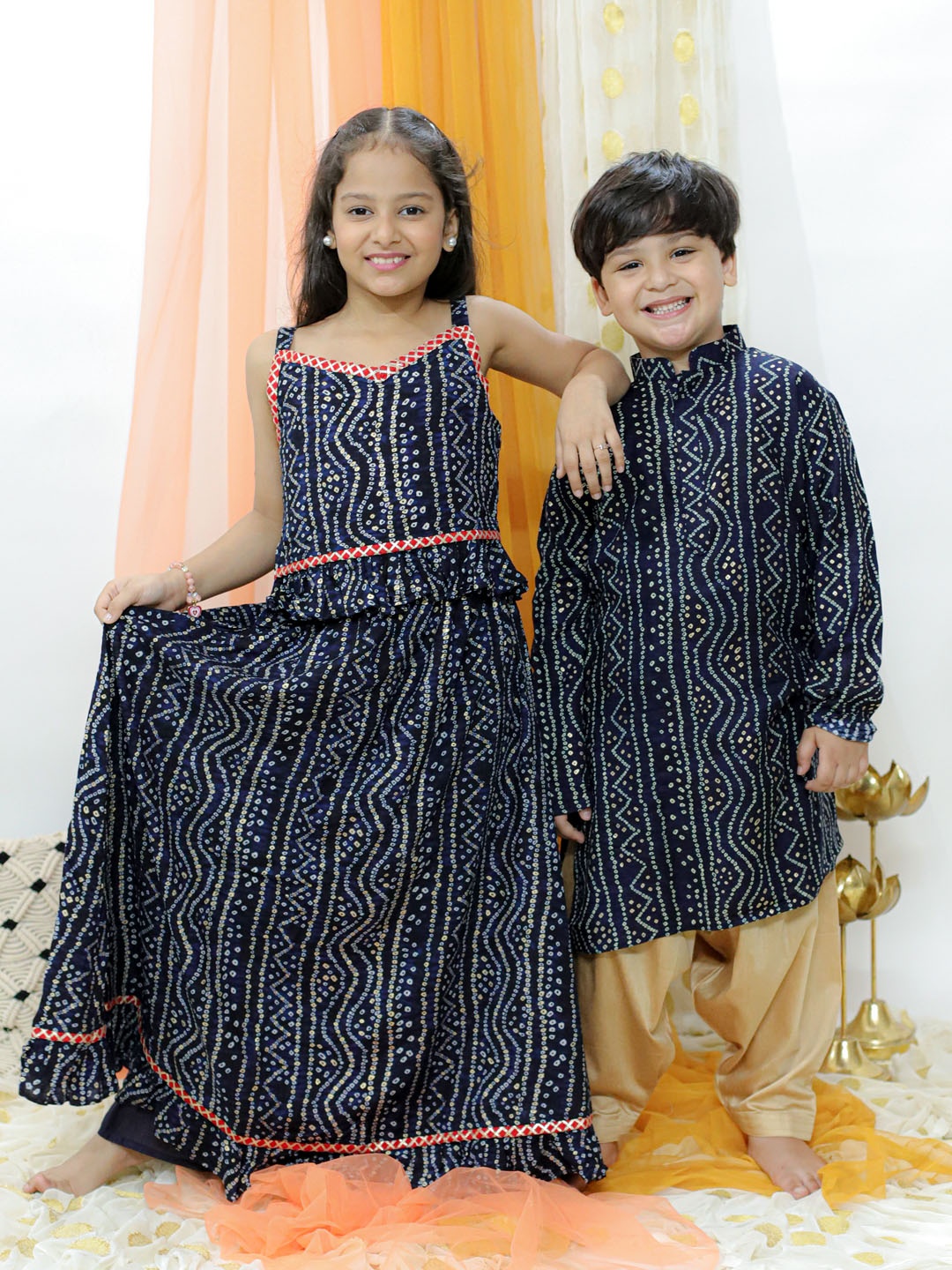 

VASTRAMAY Girls Bandhani Printed Ready To Wear Lehenga & Blouse, Blue