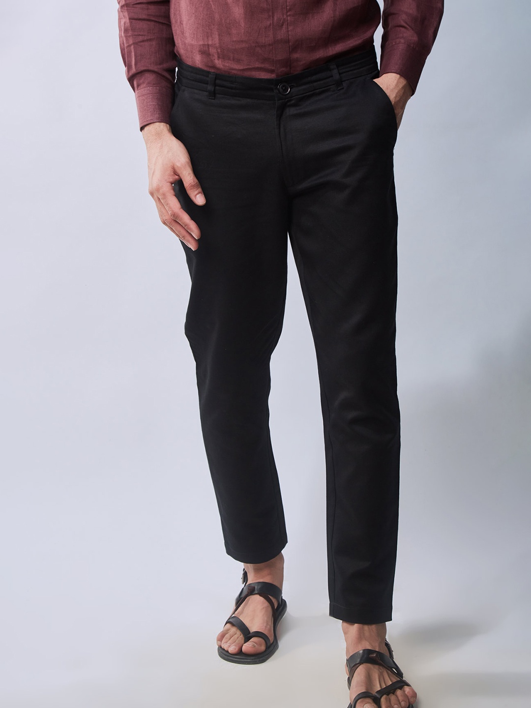 

Beyours Men Comfort Pure Linen Formal Trousers, Black