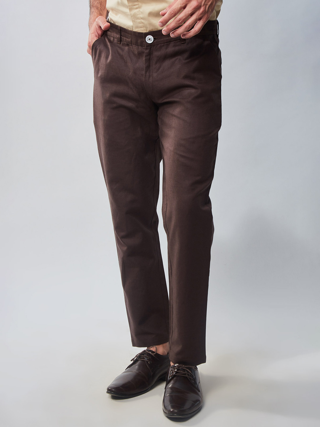

Beyours Men Comfort Pure Linen Formal Trousers, Brown