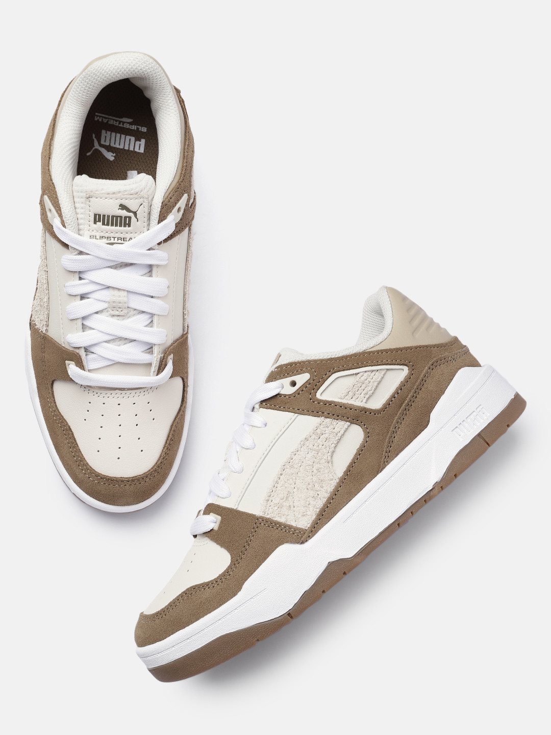 

Puma Unisex Colourblocked & Perforations Slipstream Heritage Leather Sneakers, Off white