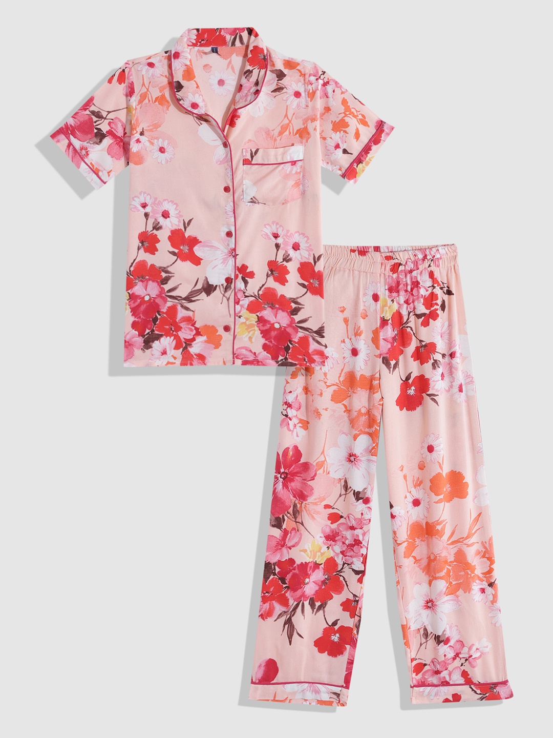 

YK Girls Floral Printed Night Suit, Multi